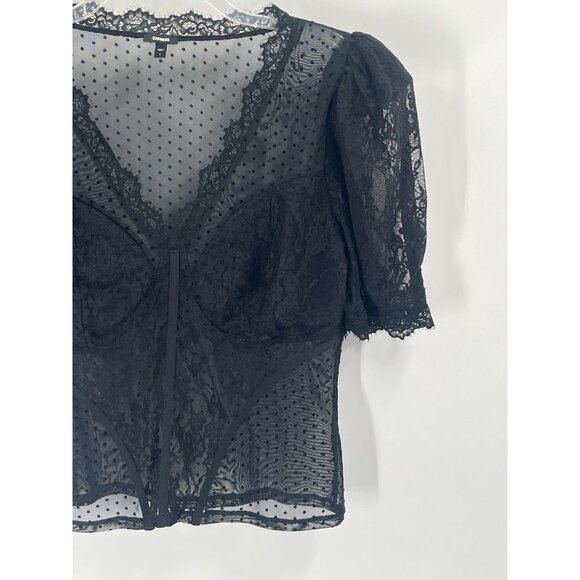 Express Sheer Black Swiss Dot Blouse Whimsigoth Fairy Dark Romantic Sz Large - Picture 4 of 6